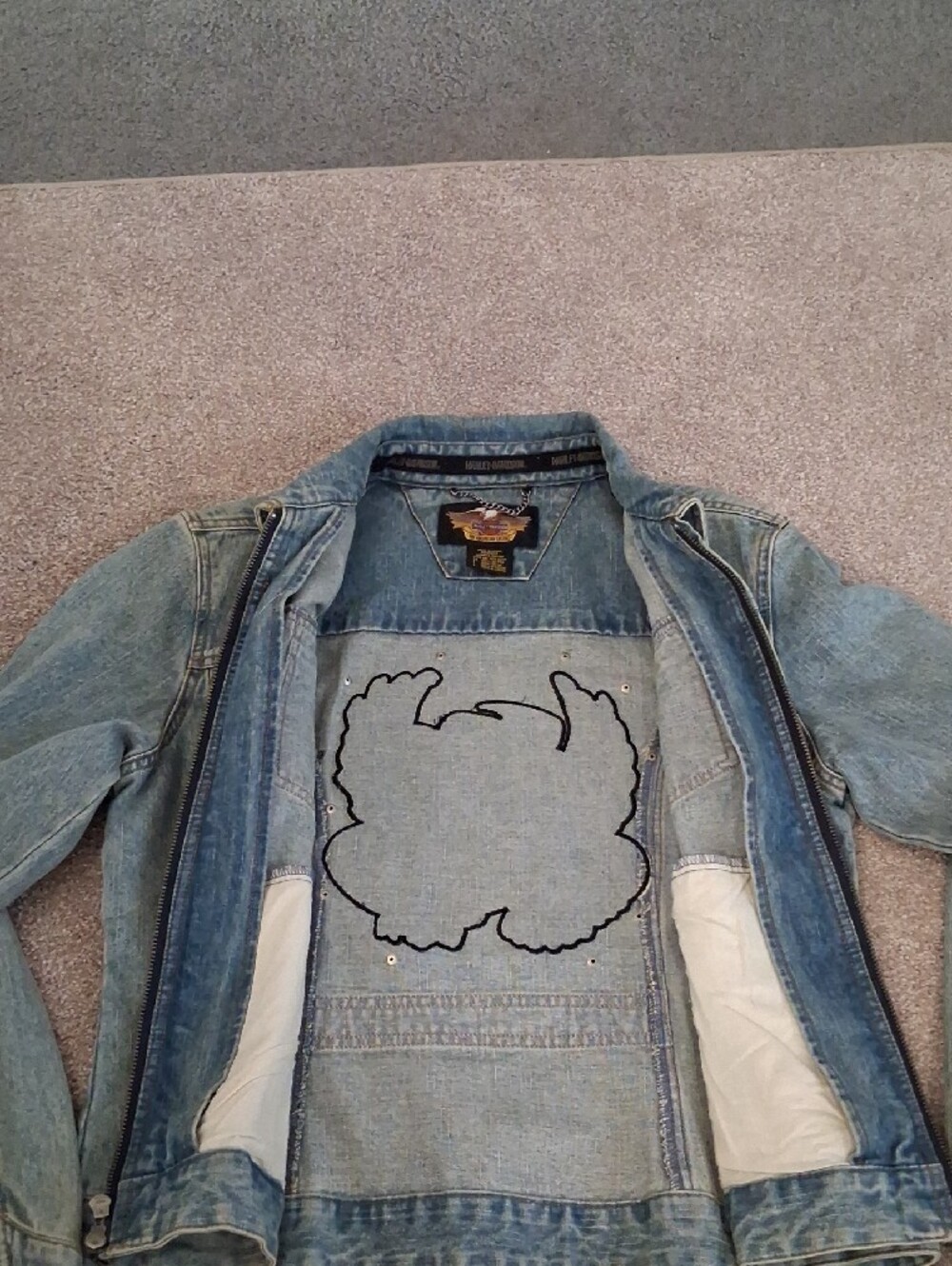 VTG Harley-Davidson Light Blue Distressed Denim Classic "Live To Ride"Jacket (M) - Picture 4 of 12